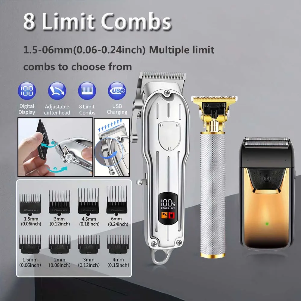 3 in1/1pc المهنية مقص الشعر عدة ماكينة حلاقة كهربائية للحلاق الرجال الشعر المتقلب ماكينة حلاقة كهربائية آلة قطع الشعر