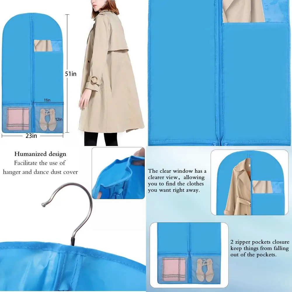 

5-Piece Breathable Dustproof Dance Costume Bags with Clear View Window for Travel and Storage