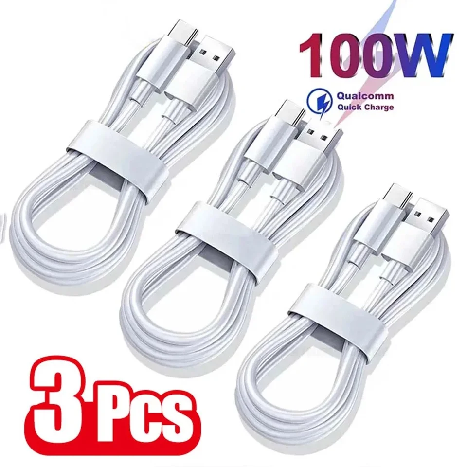 3 piezas de cable USB tipo C de 100 W y 6 A, línea de carga súper rápida para Xiaomi Samsung Huawei Honor, cable de datos