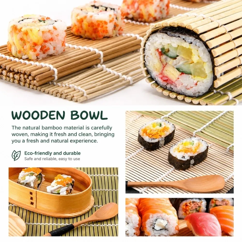 New Bamboo Sushi Mat Multi Size Handmade Strap Sushi Rolling Mat Green Skin Bamboo Nori Roll Maker Nori Rice Roll Wrapping