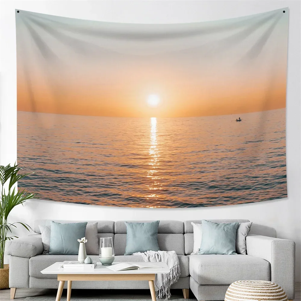 Natural Landscape Tapestry Wall Hanging Sunrise Sunset Ocean Sea Scenery Blanket Bedspread Carpet Mat Home Room Dorm Decor