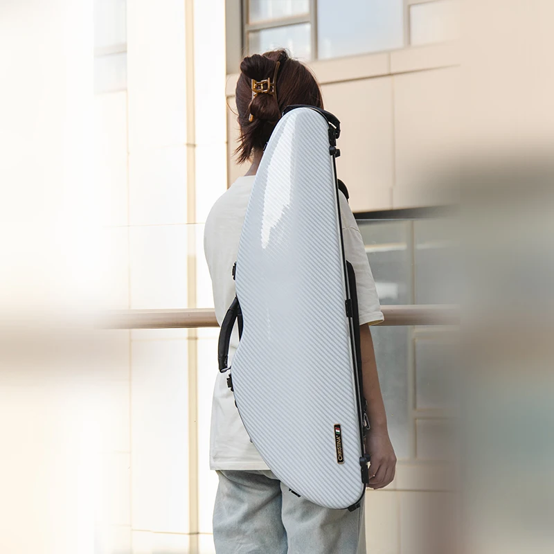 CHRISTINA Violin Case Widened Triangular White Stripes with Music Bag Code Lock 4/4 Size Lightweight Composite Material BV05BW