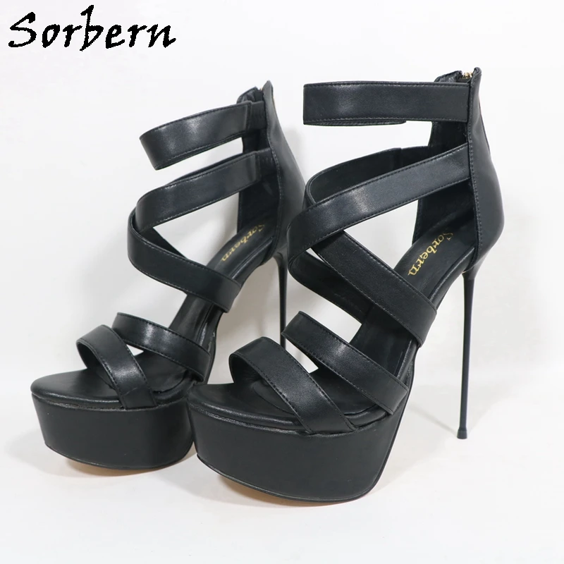 

Sorbern Ankle Strap 16Cm Metal Cigarettes High Heel Sandal For Women Platform Female Sandals