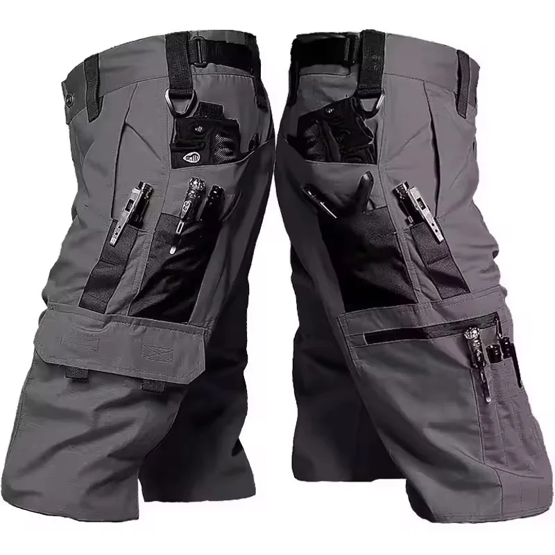 Militärgrüne Outdoor-Arbeitshose Herren Camouflage Einfarbige Trainingsshorts Sommer Multi Mouth Bag Shorts im Militärstil – Detail 7