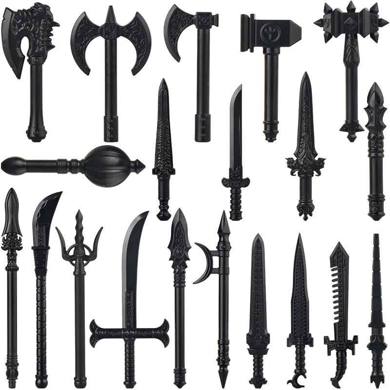 Medieval Military Soldier Figure Weapon Kit Building Blocks Accessories Sword Javelin Bow Arrow Trident Hammer Ax Toy Gifts K049