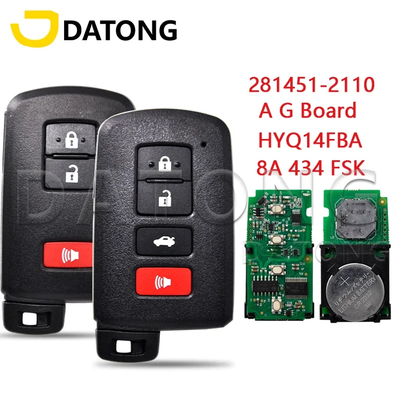 

Datong World Car Remote Control Key For Toyota Prius C Tacoma Land Cruiser Highlander HYQ14FBA 8A 434FSK Promixity Card