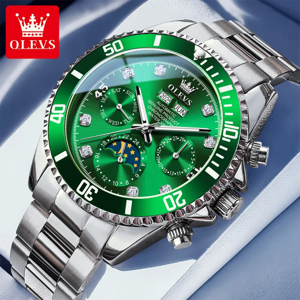 

OLEVS 6729 Men Automatic Watch Luxury Moon Phase Mechanical Watch For Men 30M Waterproof Luminous Calendar Window Watch