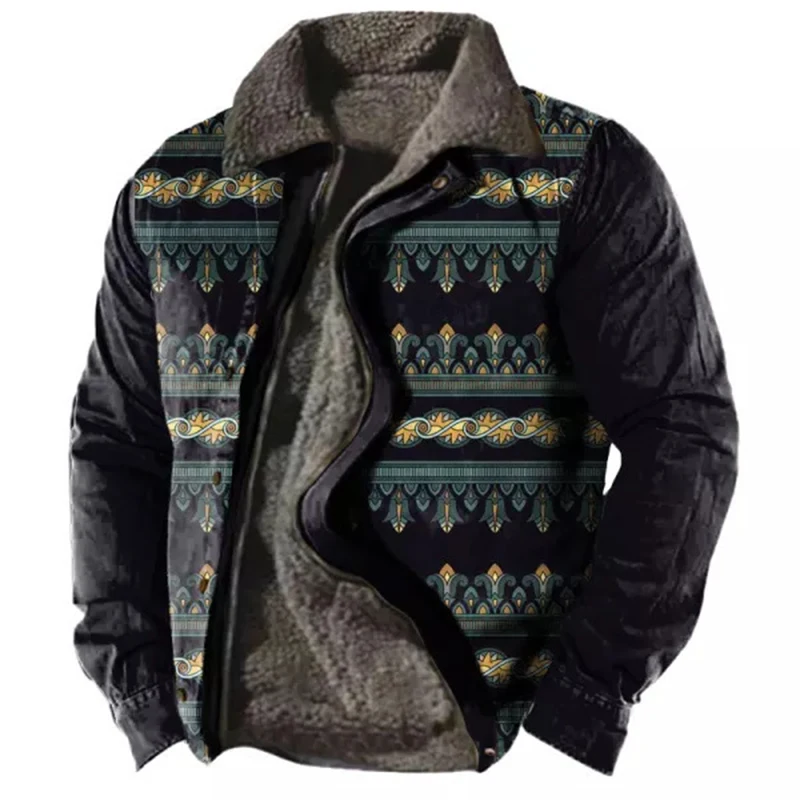 Sudaderas con capucha con cremallera para hombre, chaqueta de plumón cálida, ropa de patrón tradicional Tribal, ropa de abrigo informal, abrigos de