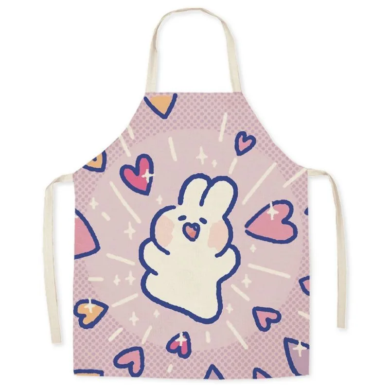 Simple fashionable cartoon cute bear sleeveless apron kitchen cooking baking linen fabric bib adult cleaning apron