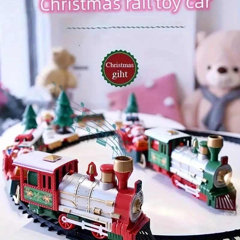 Christmas Train Electric Toys Christmas Tree Decoration Train Track Frame Railway Car With Sound&Light Rail Car Christmas Gifts