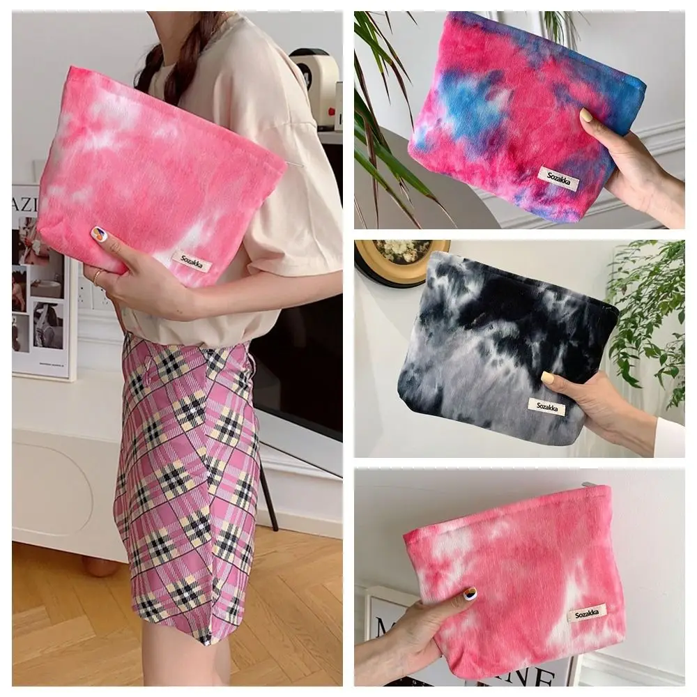 

Tie Dye Corduroy Makeup Bag Large Capacity Gradual Color Canvas Cosmetic Bag Cosmetic Pouch Korean Style Zipper Lipstick Bag