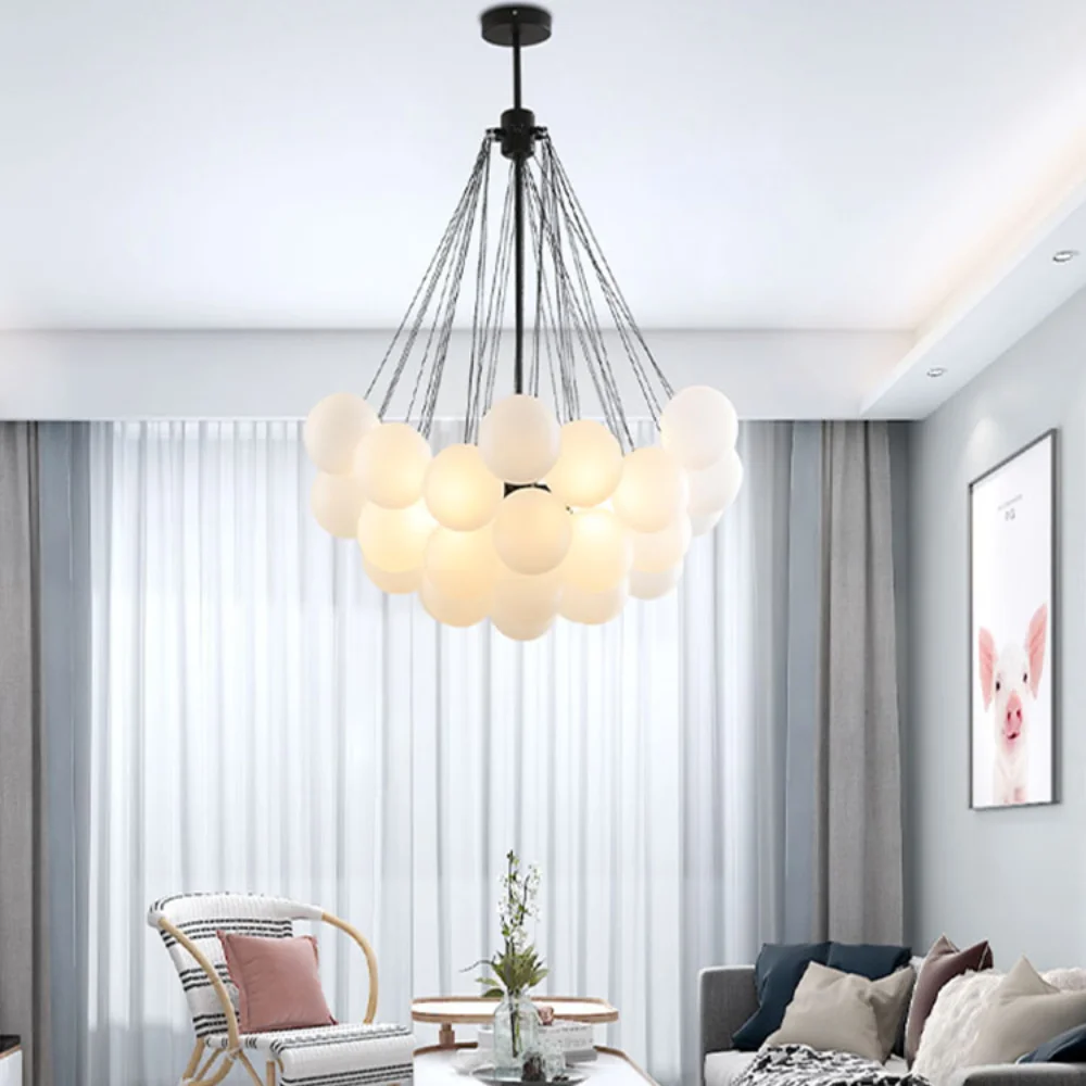 Modern Glass Ball Hanging Chandelier for Living Dining Table Room Decoration Kitchen Lamps Gold Black LED Ceiling Pendant Light