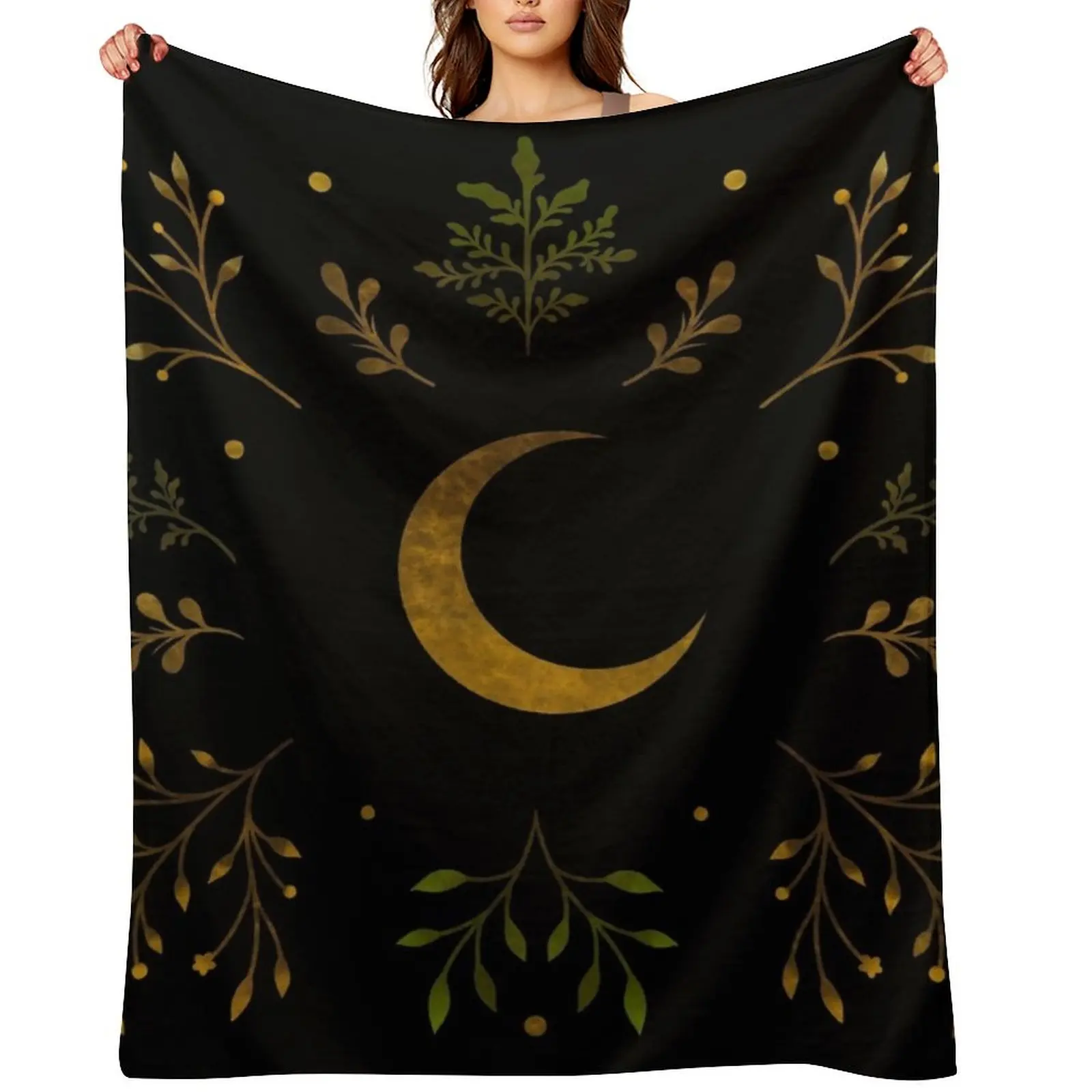 

Crescent Moon Gold Throw Blanket For Sofa Thin Camping for winter Quilt Blankets
