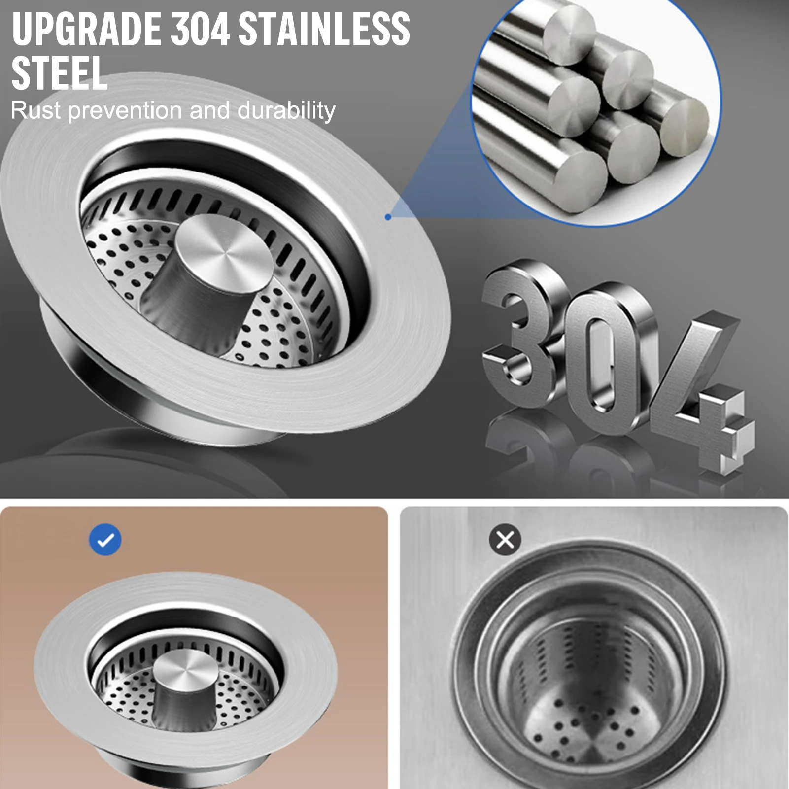 3 في 1 مصفاة حوض منبثقة من الفولاذ المقاوم للصدأ فلتر استنزاف عالمي لحوض المطبخ سلة غسيل الأطباق مانعة للتسرب #4