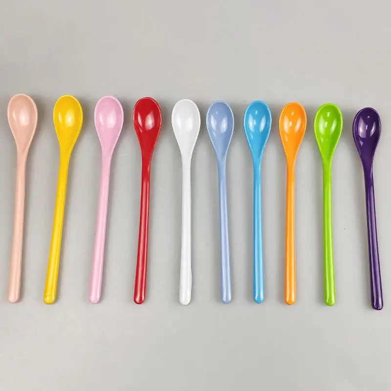 

Candy Color Plastic Long Handle Dessert Spoons Dinner Tea Spoon Tableware Flatware Stirring Coffee Kitchen Scoops Soup