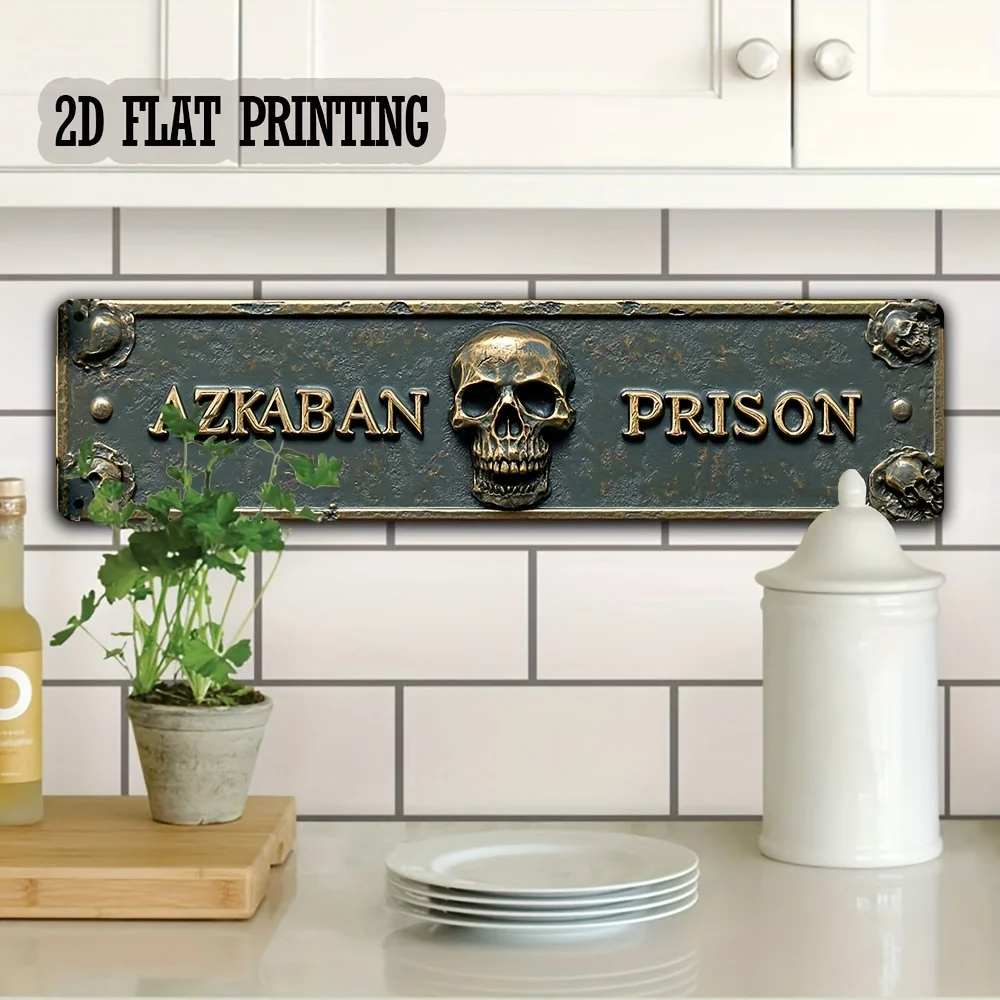 2D Flat, 1pc AZKABAN PRISON Vintage Metal Sign - Rustic Wall Decor for Home, Porch, Deck, Backyard, Pool, Cafe, Bathroom