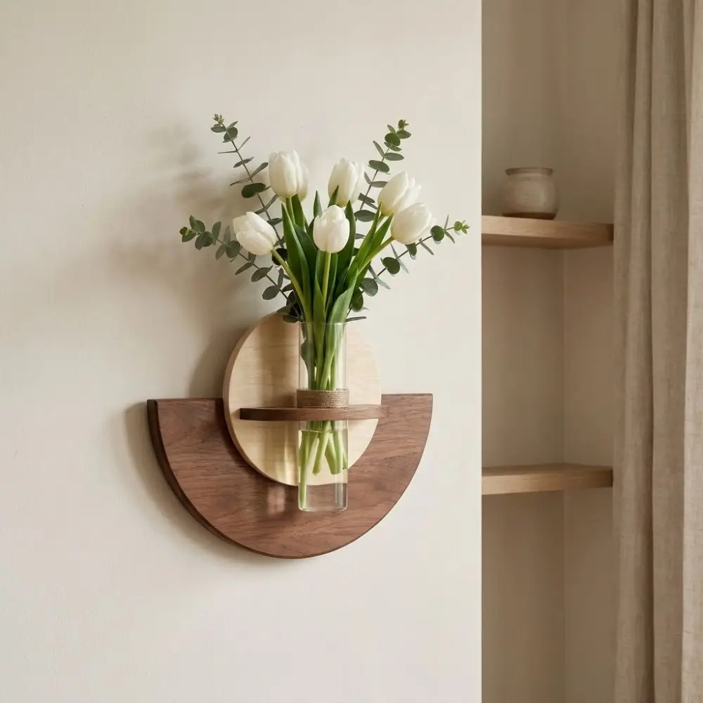 Oval Wood Wall Mount Flower Shelf Space Saving Hydroponic Display Hanging Plant Panel Thick Flower Stand Balcony Decor