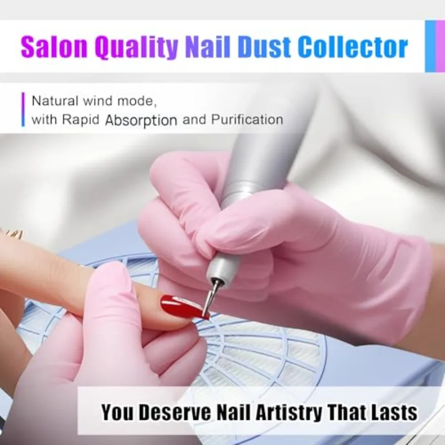 Colector de polvo para uñas, aspirador inalámbrico recargable para polvo de uñas, portátil con filtro reutilizable, potencia de succión de 4300 RPM, ventilador técnico para uñas E