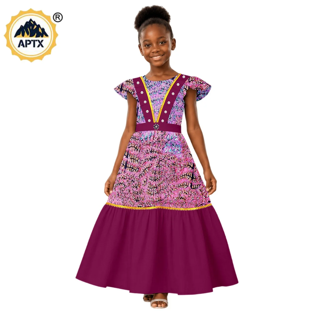 African Beading Print Dresses for Children Girls Dashiki Ankara Petal Sleeve Dress Vestidos Bazin Riche Kid Outfits 2645010