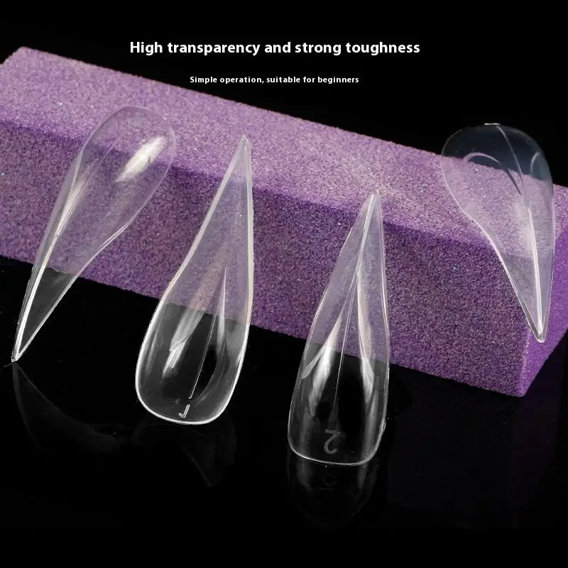 Gotische stijl helder kort gebogen stiletto nageltips nagel dubbele vorm nagelverlenging 3D kattenklauw sculpturale nagels volledige dekking mallen