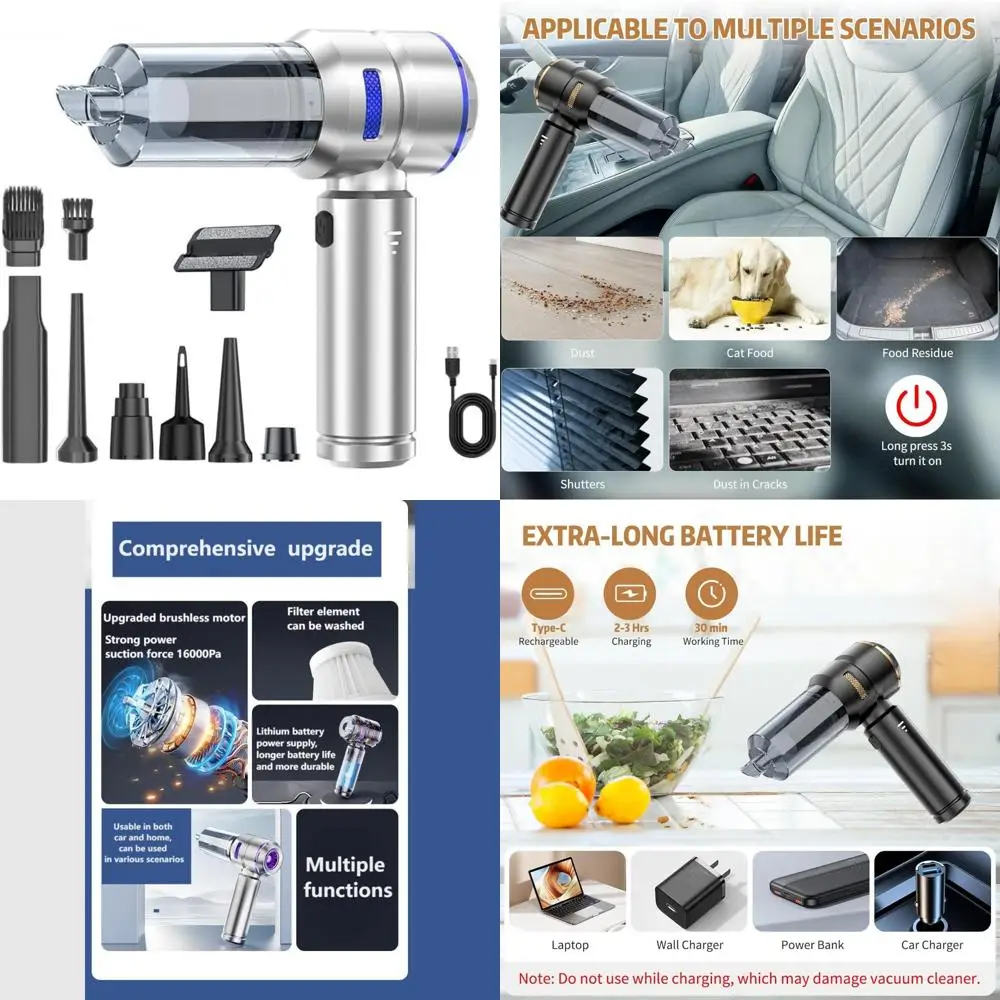 Portable 7-Seater Car Vacuum Cleaner - 2024 Model, Washable Reusable Filter, Long Battery Life, Multi-Purpose Cleaning Solution