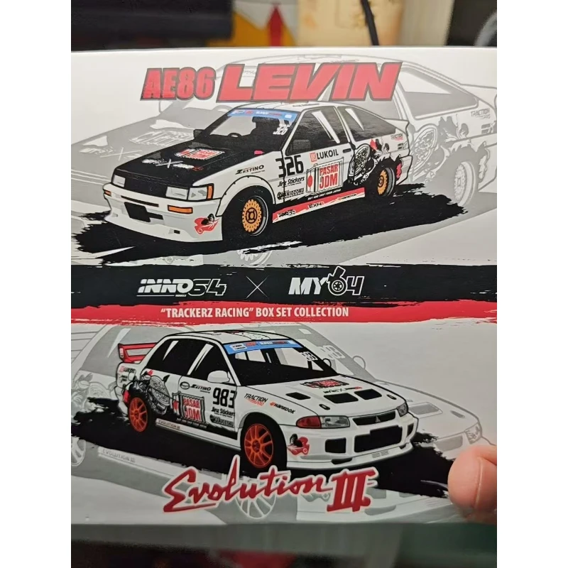 In stock:1:64 double car set AE86+EVOIII black, white and red alloy die-cast simulation car model，creative decorative item