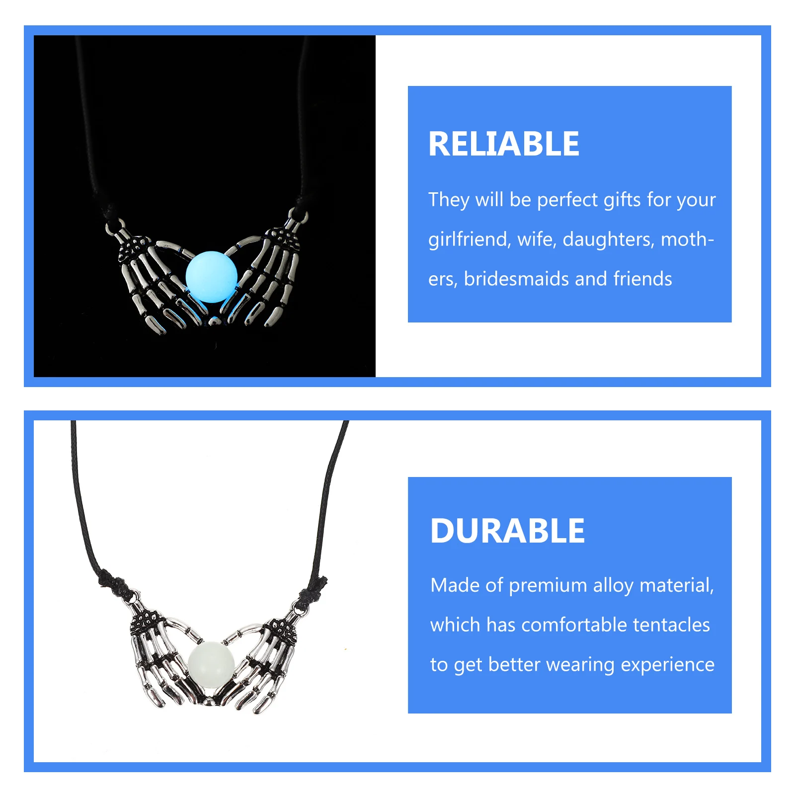 

Luminous Hand Pendant Necklace Gothic Style Alloy Halloween Jewelry Women Party Neck Decoration Clavicle Chain Costume