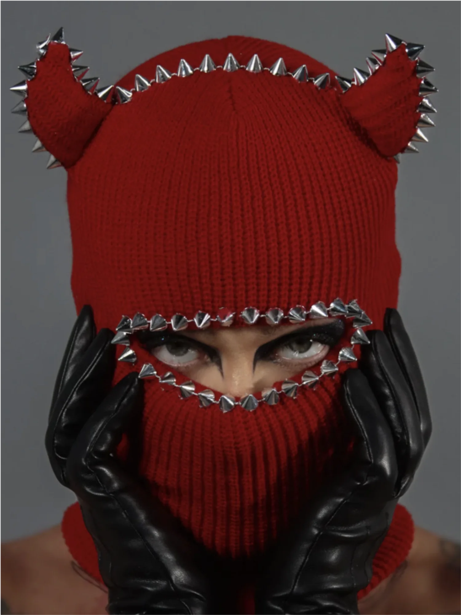 

Personalized Bullhorn Spicy Girl Street Fashion Heavy Industry Handmade Rivet Hip Hop Rock Party Open Eye Knitted Masked Pullove