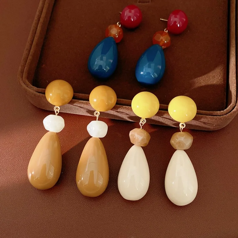 

Multi-color Resin Water Drop Earrings Versatile French Style Vacation Earrings for Women
