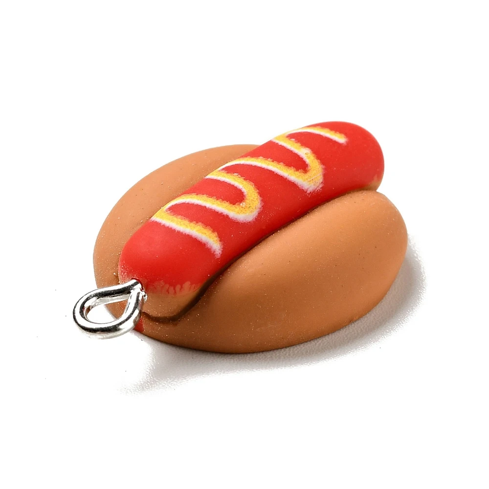 PandaHall 50 Stück Harz-Hotdog-Anhänger Cartoon Fast-Food-Anhänger Mini Flache Hotdog-Anhänger für Schmuckherstellung Armbänder – Detail 3