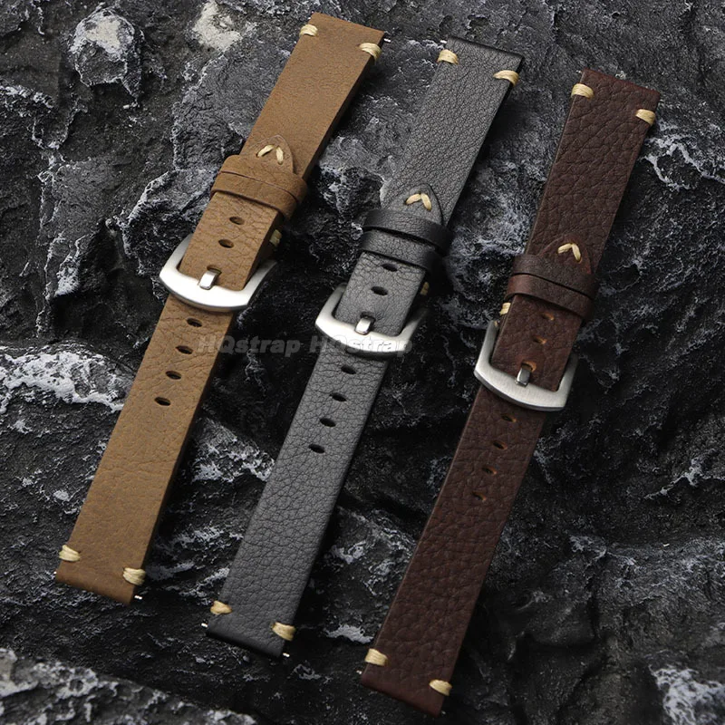 Ремешок из натуральной кожи 20 мм 22 мм, винтажный ремешок для часов из воловьей кожи для Omega для браслета Seiko, спортивный универсальный сменный браслет
