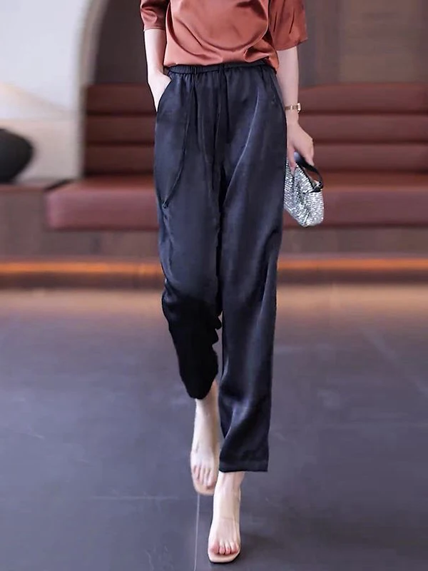 

Ацетатные атласные брюки с принтом, широкие, женские, летние, модные, новые, с защитой от солнца, свободного кроя, из ледяного шелка, прямые, в форме трубки