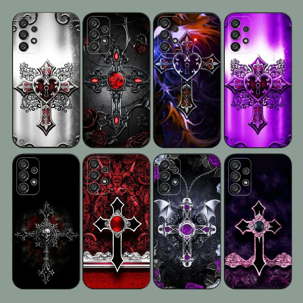 

Gothic Cross Skull Y2K Phone Case For Samsung Galaxy A20,A21s,A22,A31,A32,A52,A53,A72,73,A80,A91 Soft Black Cover