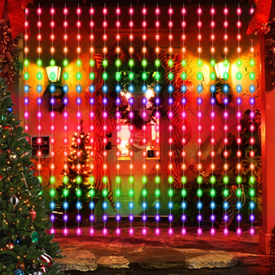 3X3M Smart APP Window Curtain Fairy Lights Outdoor 300 LED RGB Color Changing Copper Curtain Fairy Lights Christmas Icicle Light