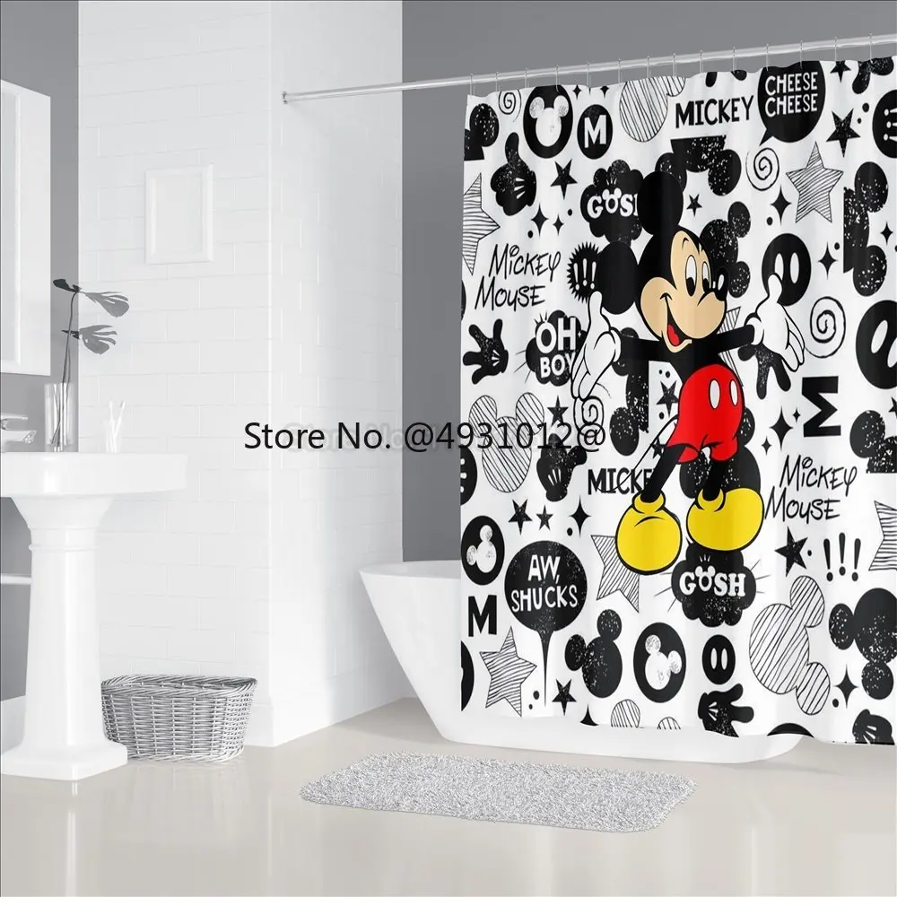 Disney 3D Printing Mickey Minnie Mouse Shower Curtain Carpet Cover Toilet Cover Bath Mat Pad Set Bathroom Drapes Home Textiles