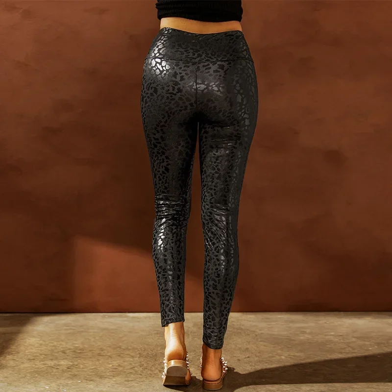 Leggings en cuir à neuf points pour femmes, pantalons de rue assiste, nouveaux vêtements élastiques, motif animal imprimé, automne 2024