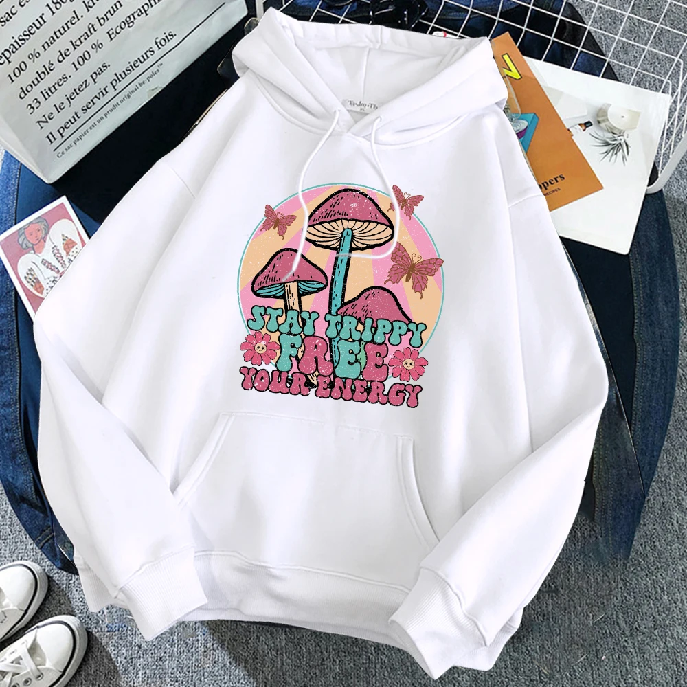 

Creative Mushroom Butterfly Illustration Print Women Hoodies All-Match Fashion Hoody Autumn Fleece Hoodie Loose Clothes Unisex