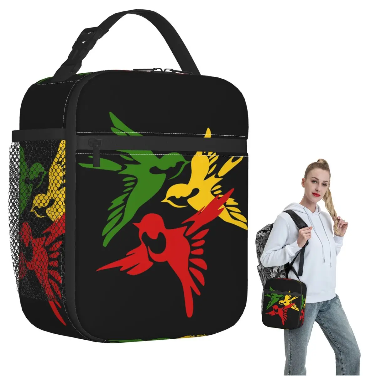 Bob Marley 3 Little Birds Ajax Bolsa térmica para almoço, para mulheres e crianças, caixas de comida à prova de vazamento, bolsa térmica para almoço