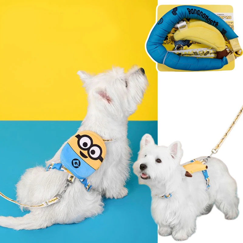 

Minions Dog Harness Cat Collar Pets Chest and Back Harness Cat Dog Walking Accessories Dog Chain with Bags Kawaii Pet Supplies
