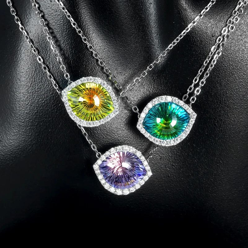 Mixed Special Color 10*13mm marquise shape Eye's cz Stone with white melee moissanite Pendant S925 Silver Necklace Dating Gift