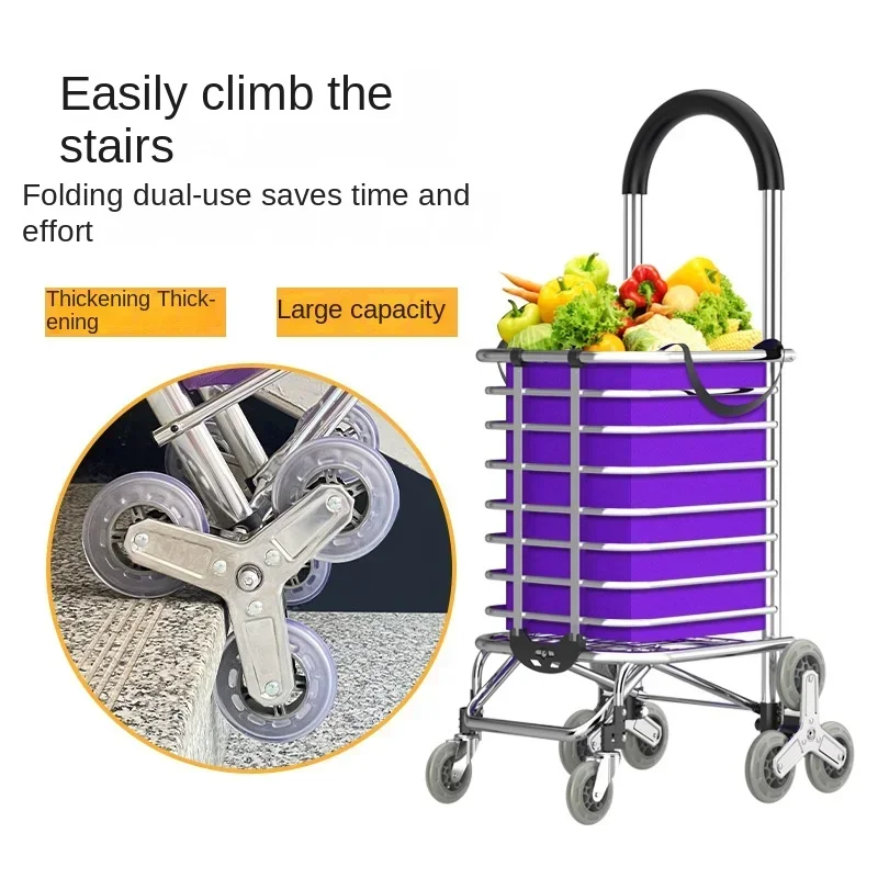 Climbing Stairs Stainless Steel Handcart Folding Home Shopping Cart Taking Express Delivery Cart Shopping Shopping