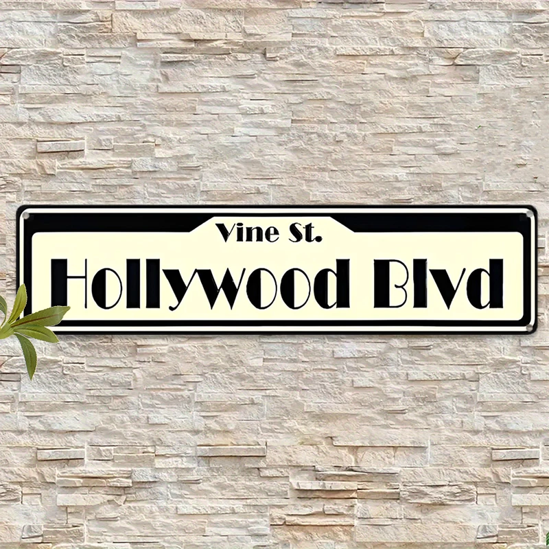Vintage Hollywood Street Sign - Rustic Vine St Hollywood Blvd Metal Plaque for Bar, Theater, Game Room - Retro Wall Decor