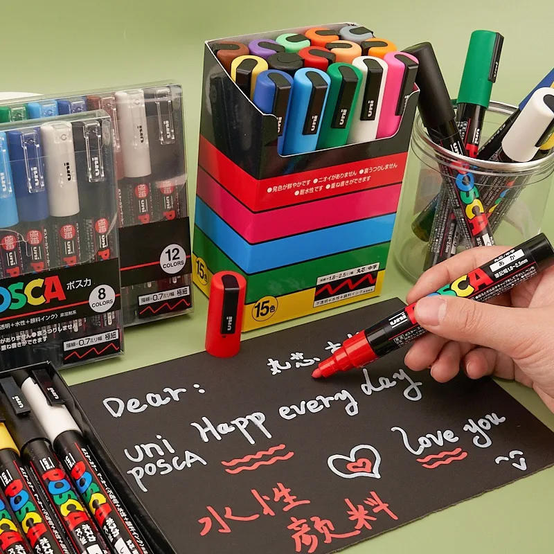 Uni POSCA PC-3M Colored Markers,Hot Sale 7/8/15/16/20/22/44 Colour Acrylic Waterproof Graffiti Drawing Pens 0.9-1.3mm marcadores