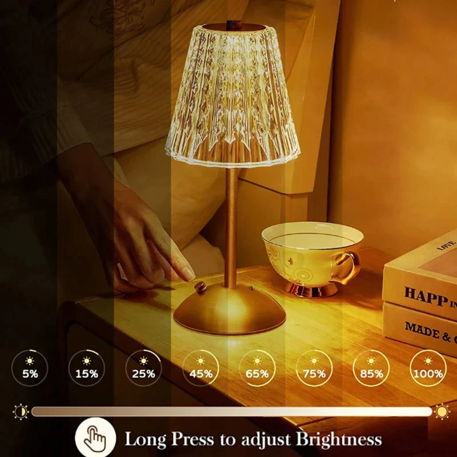 

LED Table Lamp Sensor Dimmable Desktop Night Light Rechargeable Wireless Reading Lamp Hotel Bedroom Decor Light