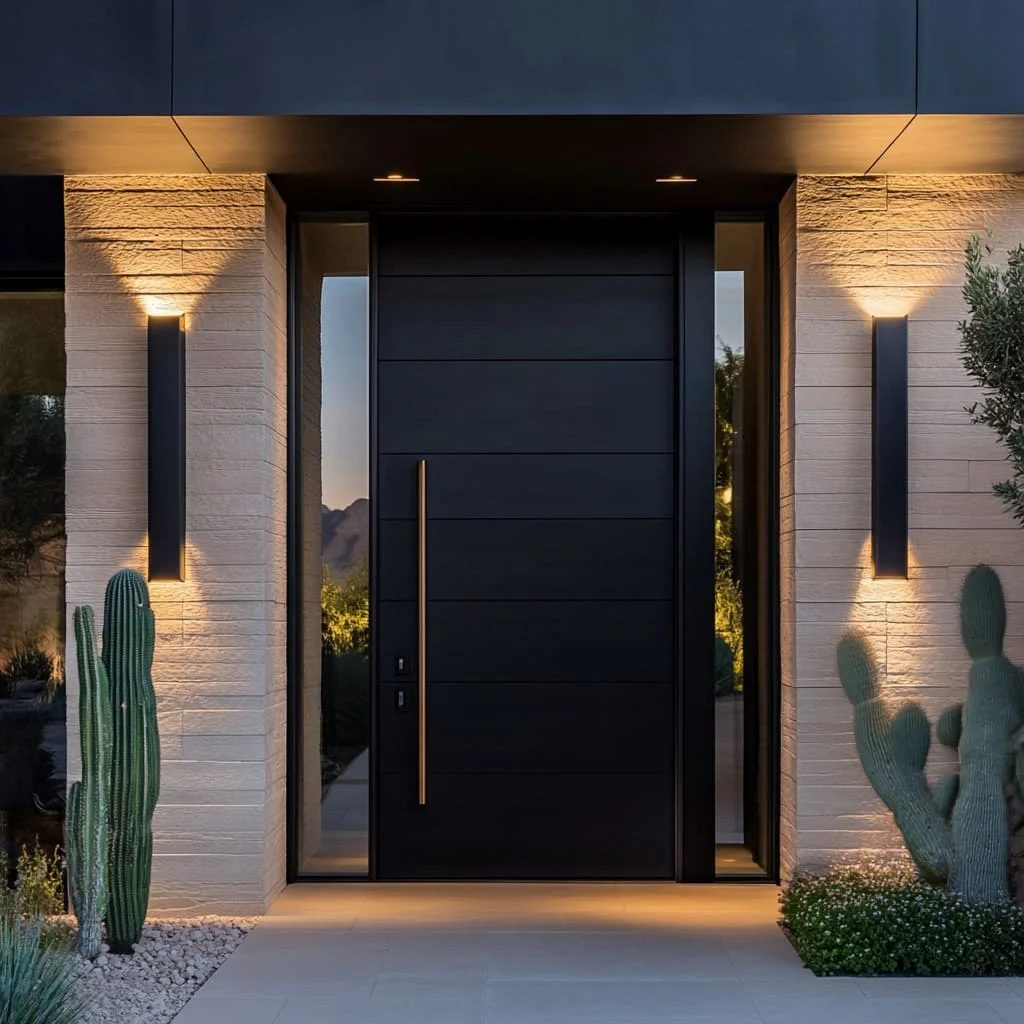 

Customizable Modern Design Aluminum Entrance Door with Glass Wood Grain Style Villa Security Wooden Grain Front Doors for Home