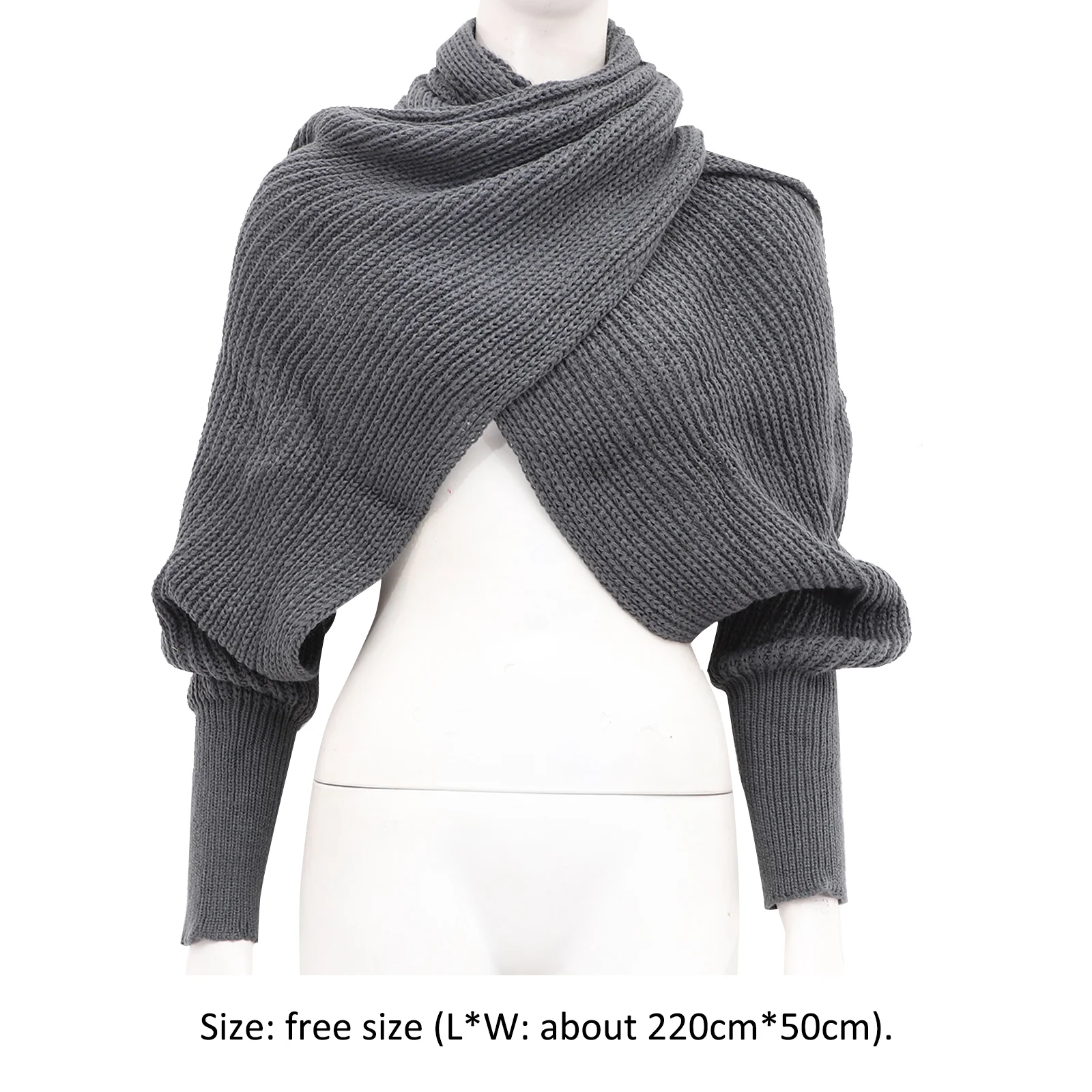 Most Suitable Scarf for Men and Women with Sleeves Knit Shawl Sweater Black Knitted -catching