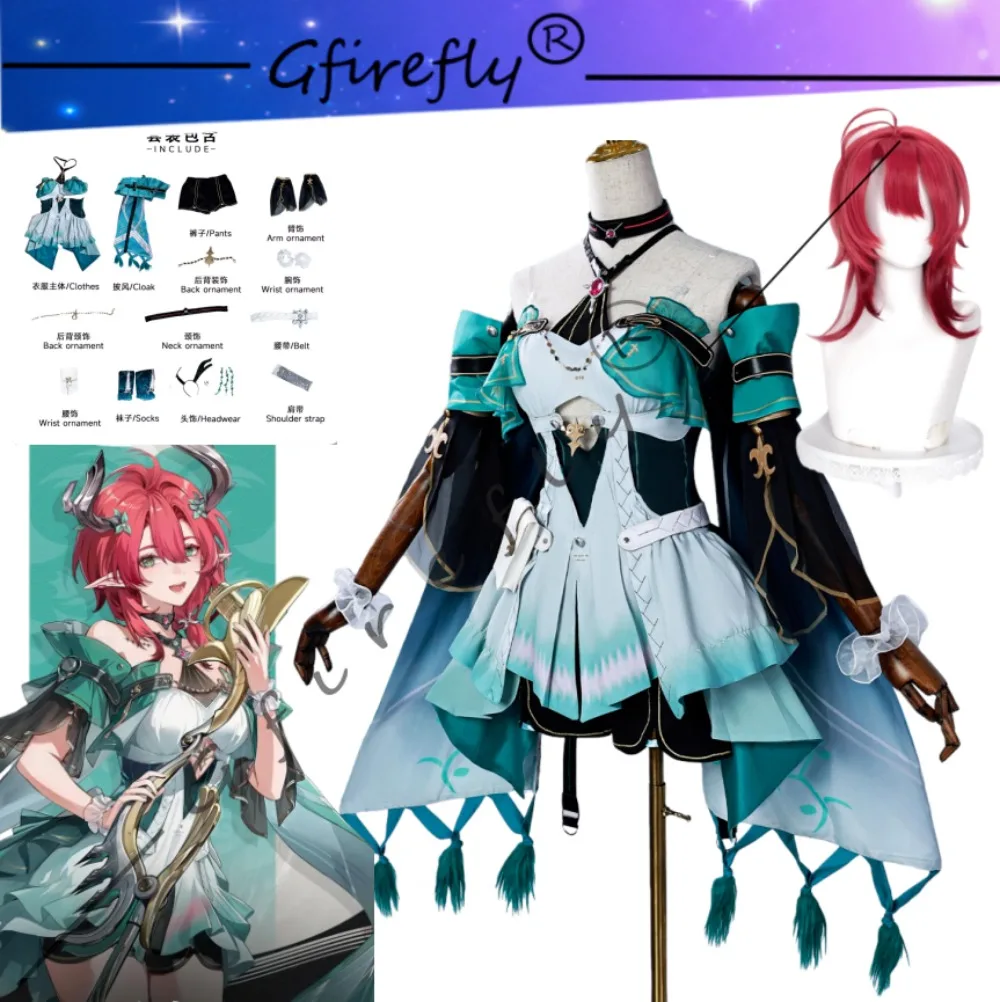 

The Game Wuthering Waves Ciaccona Cosplay Costume Features The Same Blue Dress Wig Accessory Cape Headwear and Halloween Costume