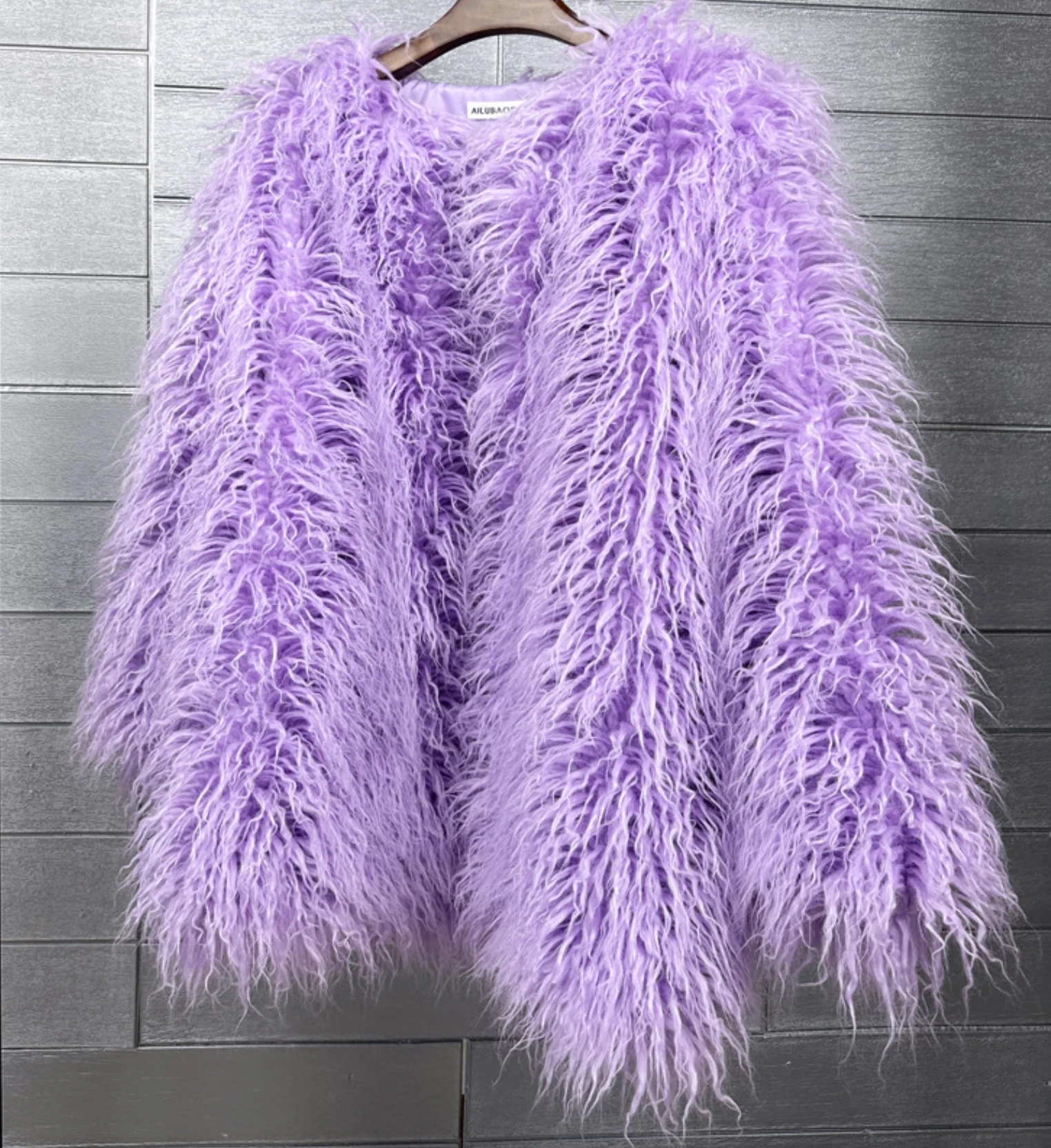 women\'s Colorful Furry Pink lamb wool faux fur coat female Shaggy sheepskin coat winter artificial fur jacket