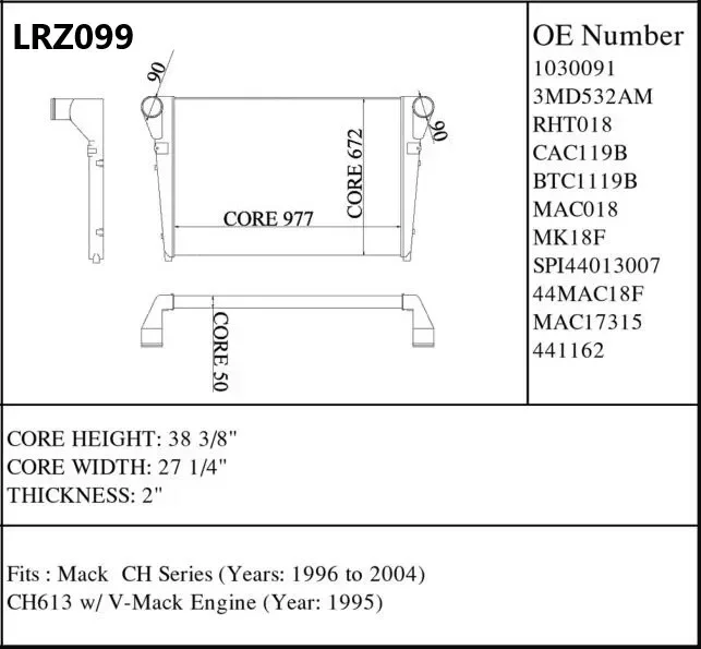 Truck parts Charge Air Cooler Charge Air Cooler CH SERIES for MACKS   TRUCK 1996-2005  CH613 3MD532M HDH010209 3MD532AM