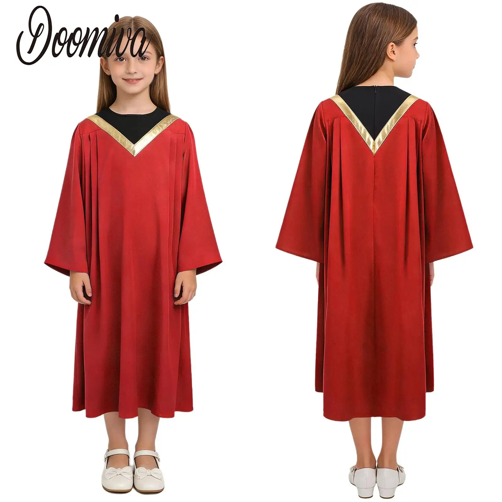 

Kid Girls Boys Zipper Choir Church Praise Robe Graduation School Celebrations Ceremony Thobe Long Sleeve Dress Halloween Costume